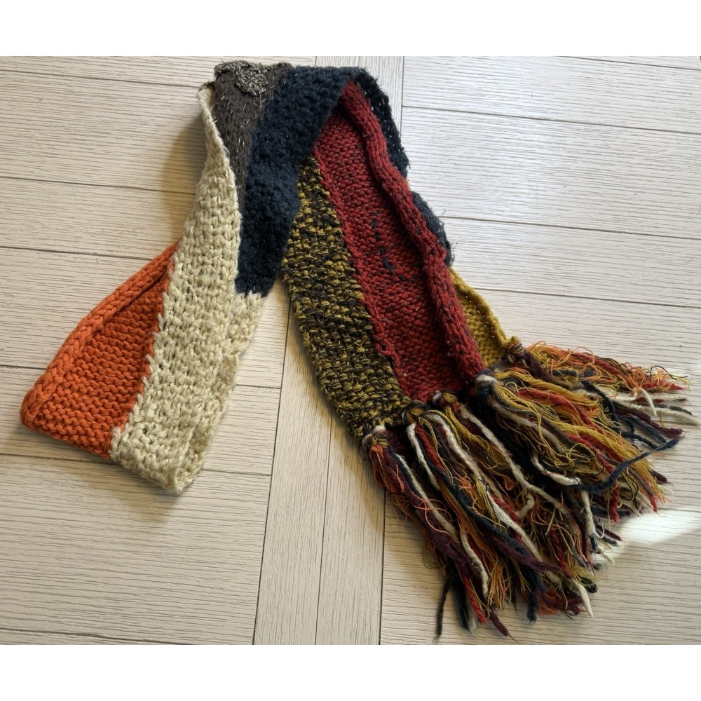 Lucky Brand Patchwork Acrylic Retro Knit Scarf Floral Tassel Trim Boho Hippy 66" - Picture 7 of 10